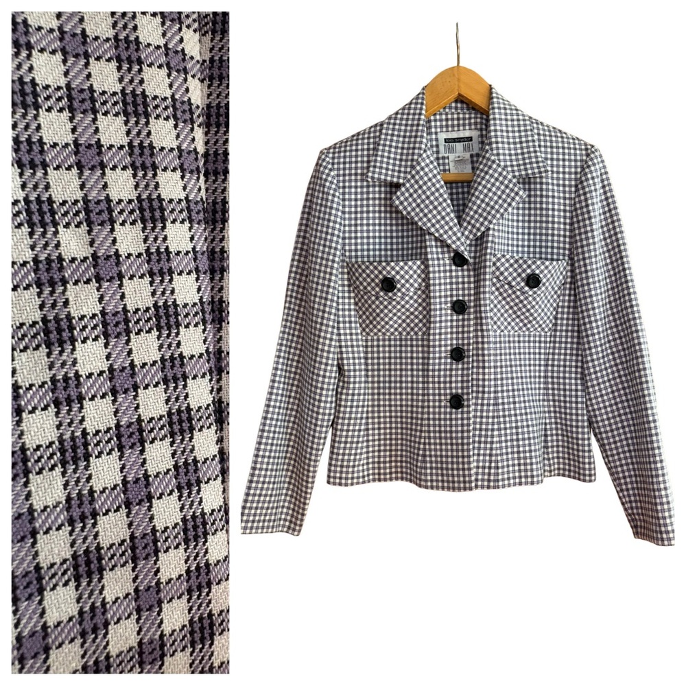 Vintage lois snyder dani max Black White Lavender Checkered Plaid Jacket Size 6